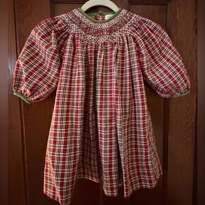 Girls Red Plaid Hand Smocked Bishop Dress